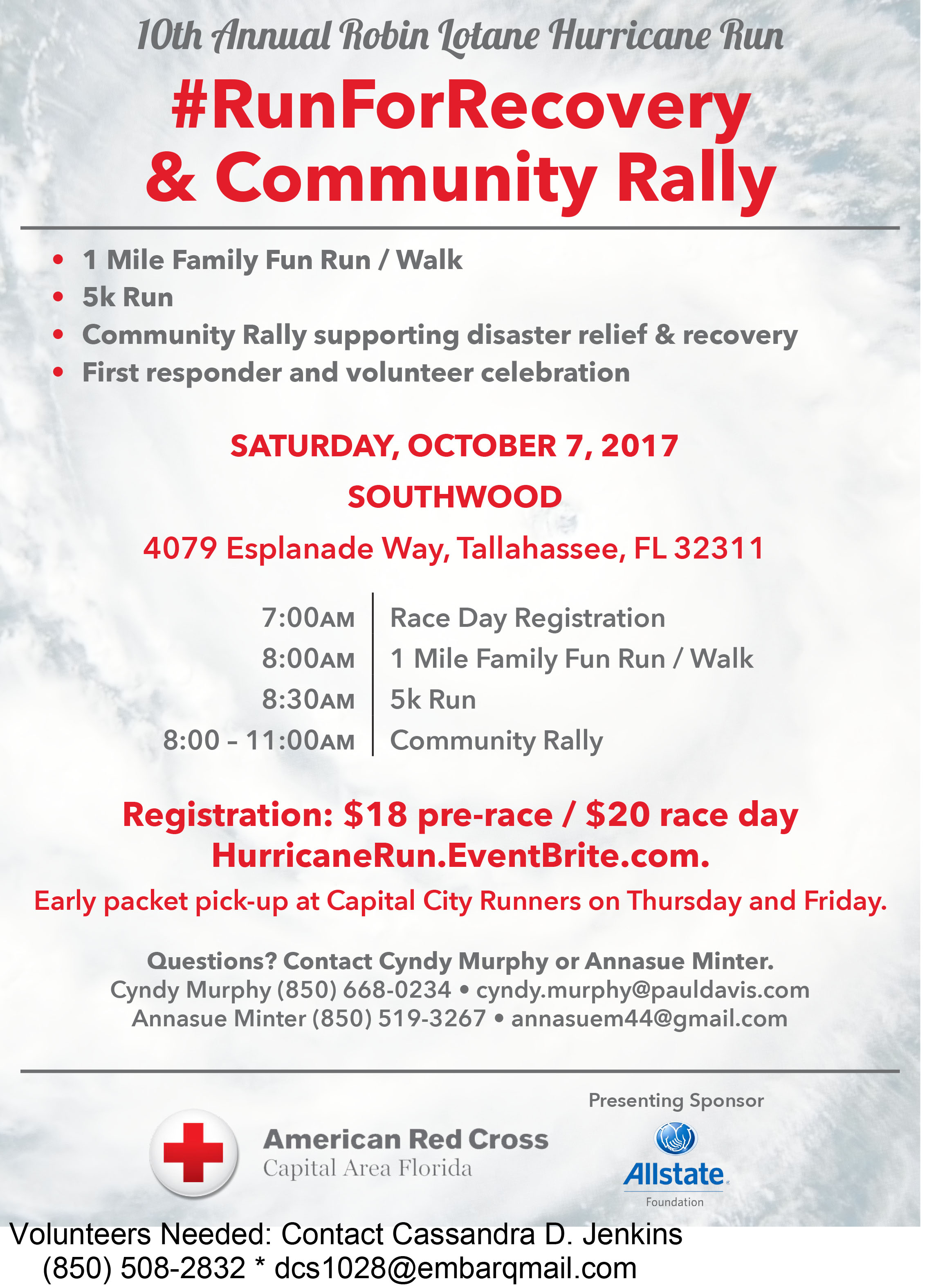 10th Annual Robin Lotane Hurricane Run: Saturday, October 7, 2017 in Southwood