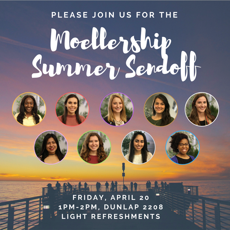 Graphic with photos of the 2018 Moellership cohort with the words Please join us for the Moellership Summer Sendoff