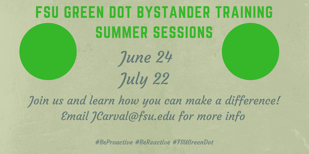 FSU Green Dot Bystander Training Summer Sessions: June 24, July 22