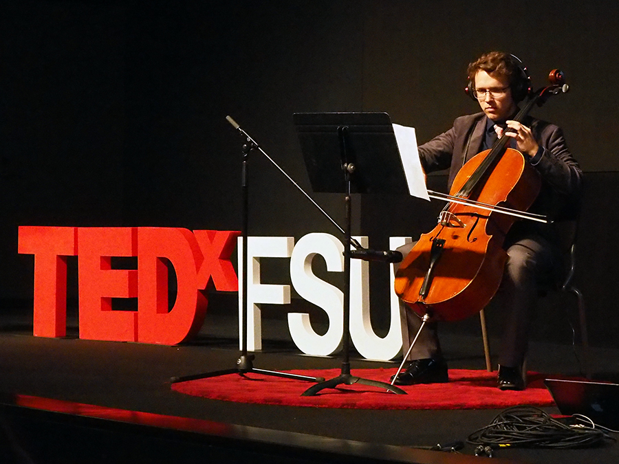 Josh Baerwald performs a piece he composed specifically for TEDxFSU on March 23, combining cello with electronic snippets of the day's talks.