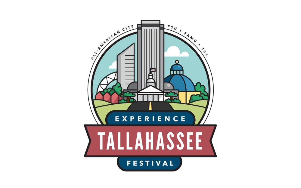 Graphic of a road approaching the Tallahassee capital building and the words Experience Tallahassee Festival below it