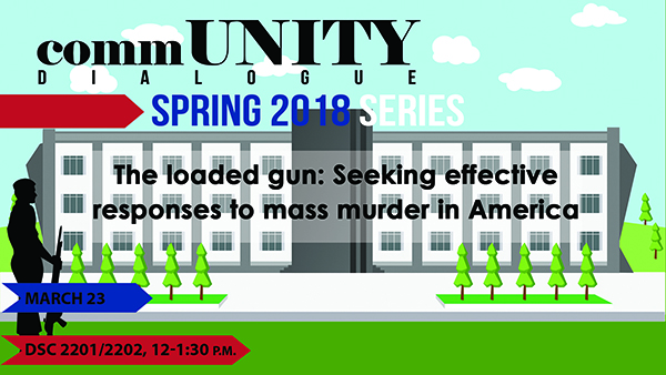 CommUNITY Dialogue: The loaded gun: Seeking effective responses to mass murder in America, March 23, 12 - 1:30 p.m., DSC 2201/2202