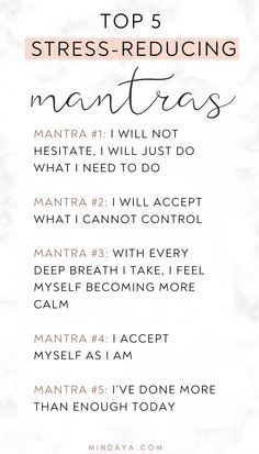 daily intention card listing stress relieve mantras