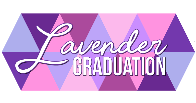 "Lavender Graduation FLorida State University over a background of triangle patchwork in various shades of purple"