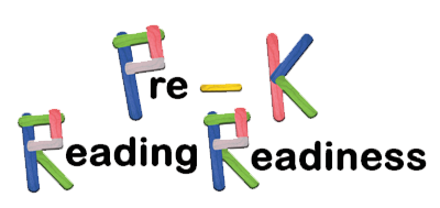 The words Pre-K Reading Readiness with the characters P, -, K, R, and R made out of popsicle sticks