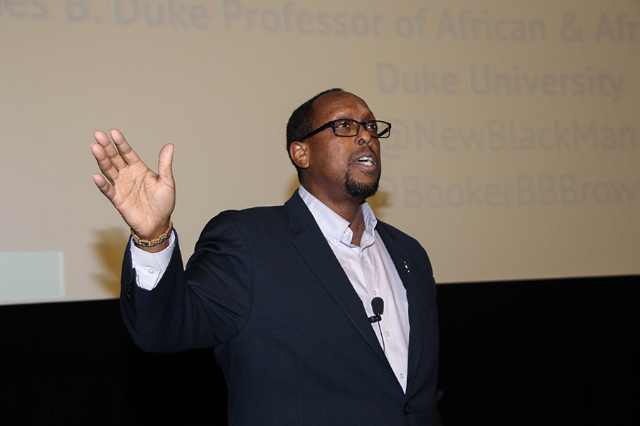 Dr. Mark Anthony Neal delivers the keynote address at the Multicultural Leadership Summit on Jan. 26, 2019. Photo/ Valeria Rivadeneira