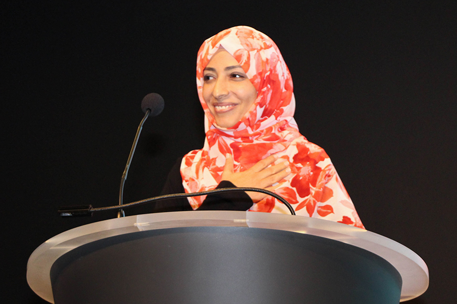 Nobel Peace Laureate Tawakkol Karman kicks off the PeaceJam Southeast Conference weekend with a public talk on Friday.