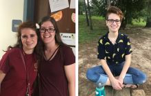 Two panels featuring Kendall McDonald, the first pictured with her roommate on move-in day her freshman year, and the second taken shortly before Kendall left Tallahassee for spring break. 